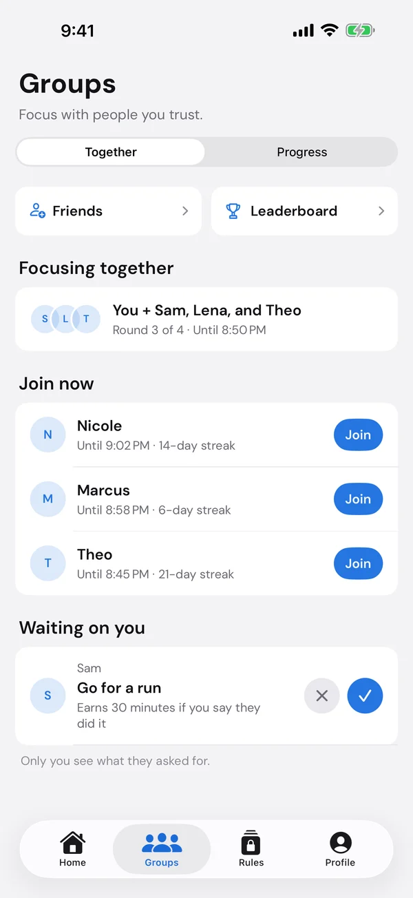 Friends focusing together